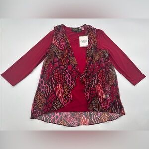 Bob Mackie Top Womens Medium Red Vest Set Layering Blouse Wearable Art NEW